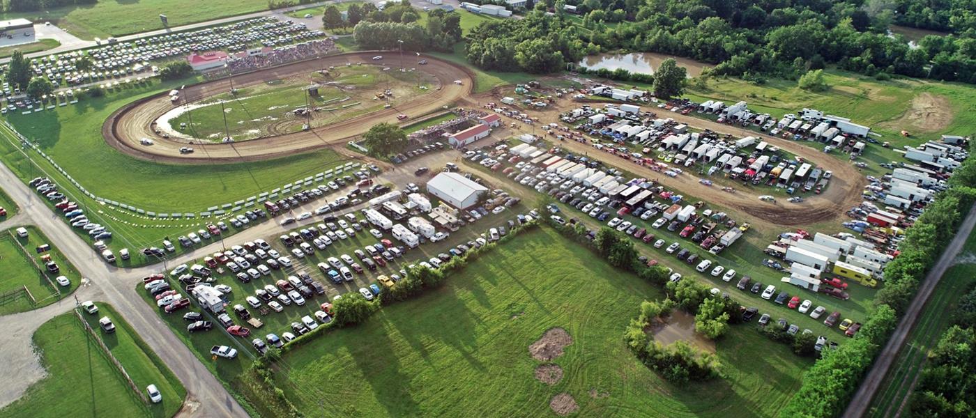 Central Missouri Speedway from above, highlighting areas significant to fans and racers alike.